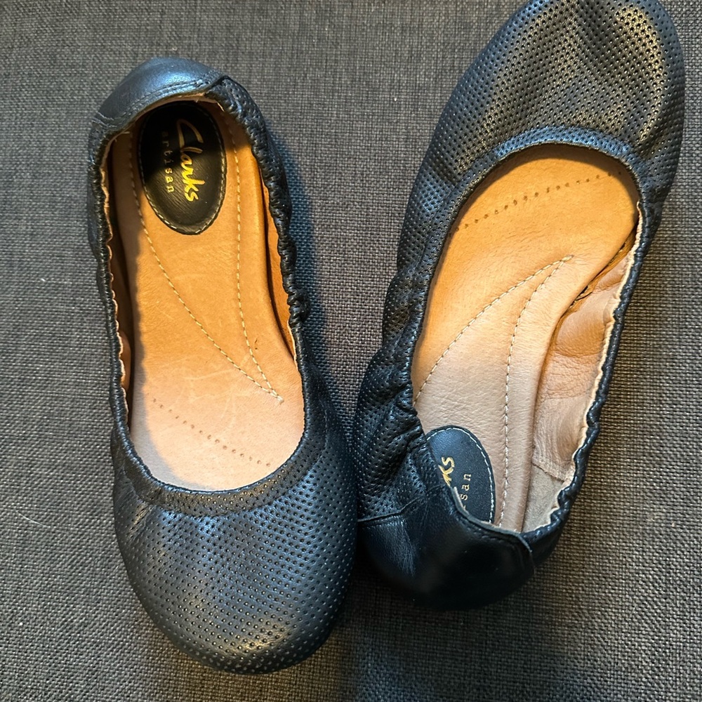 Clarks Black Perforated Ballet Flats